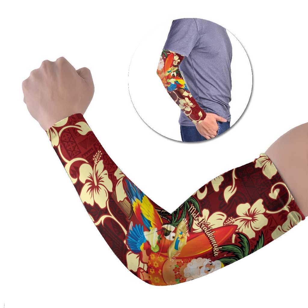 Crimson Red Tropical Christmas Hawaii Tapa Arm Sleeves Aloha Santa Drink Party LT7 Set of 2 Red - Polynesian Pride