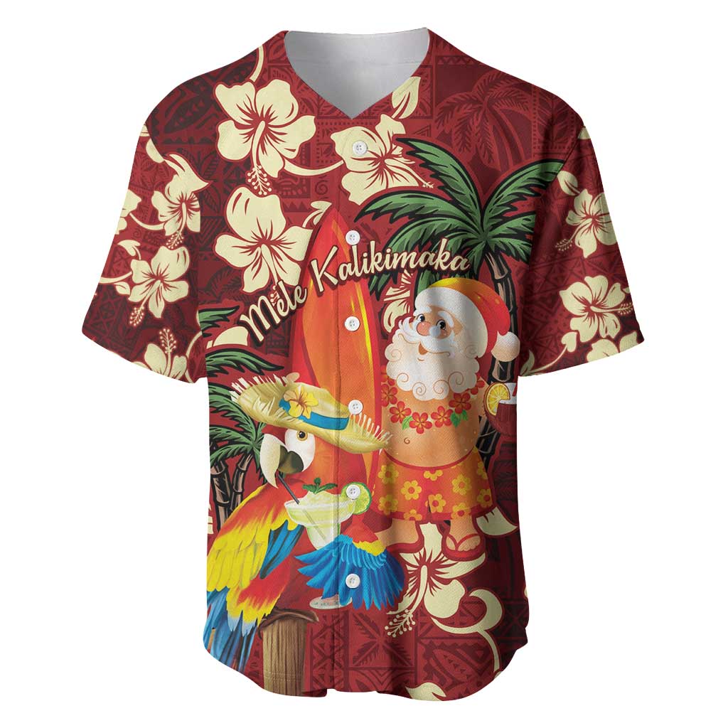 Crimson Red Tropical Christmas Hawaii Tapa Baseball Jersey Aloha Santa Drink Party LT7 Red - Polynesian Pride