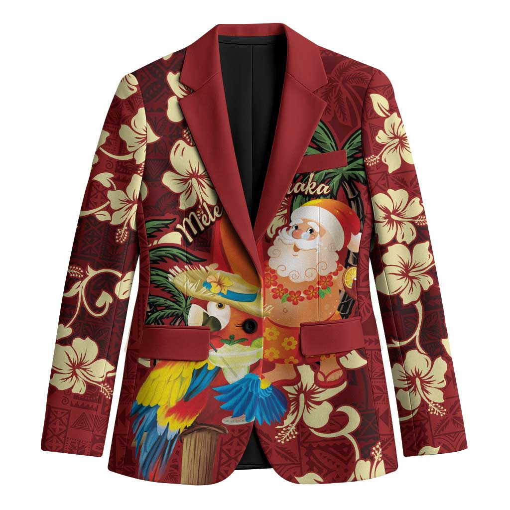 Crimson Red Tropical Christmas Hawaii Tapa Blazer Aloha Santa Drink Party LT7 Unisex Red - Polynesian Pride