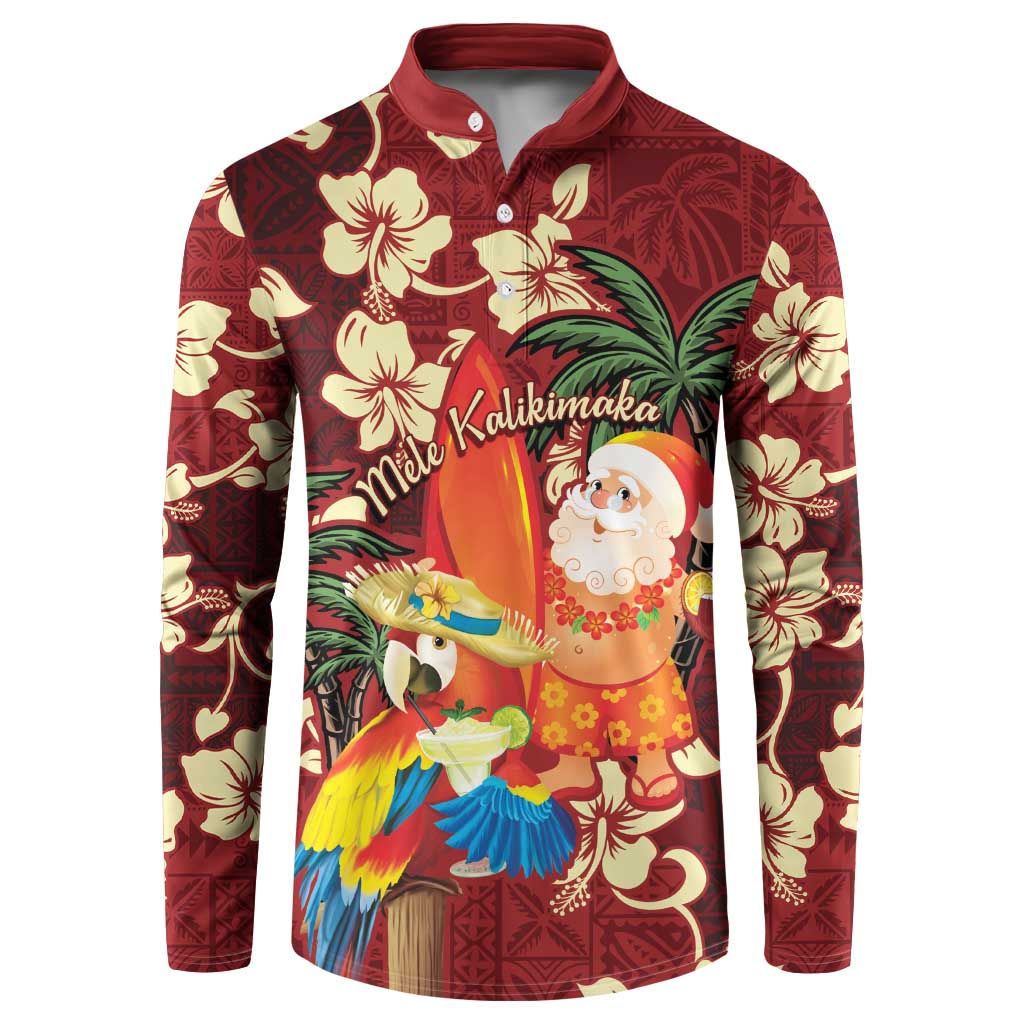 Crimson Red Tropical Christmas Hawaii Tapa Button Sweatshirt Aloha Santa Drink Party LT7 Red - Polynesian Pride