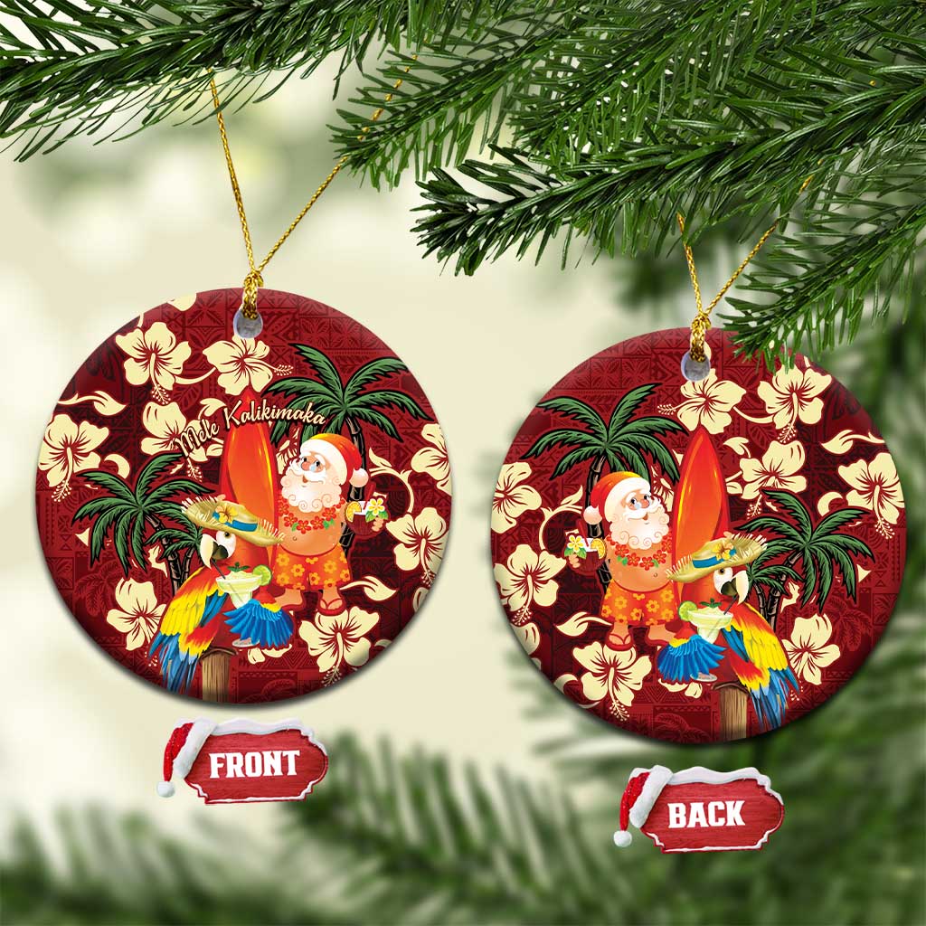 Crimson Red Tropical Christmas Hawaii Tapa Ceramic Ornament Aloha Santa Drink Party LT7 Circle Red - Polynesian Pride