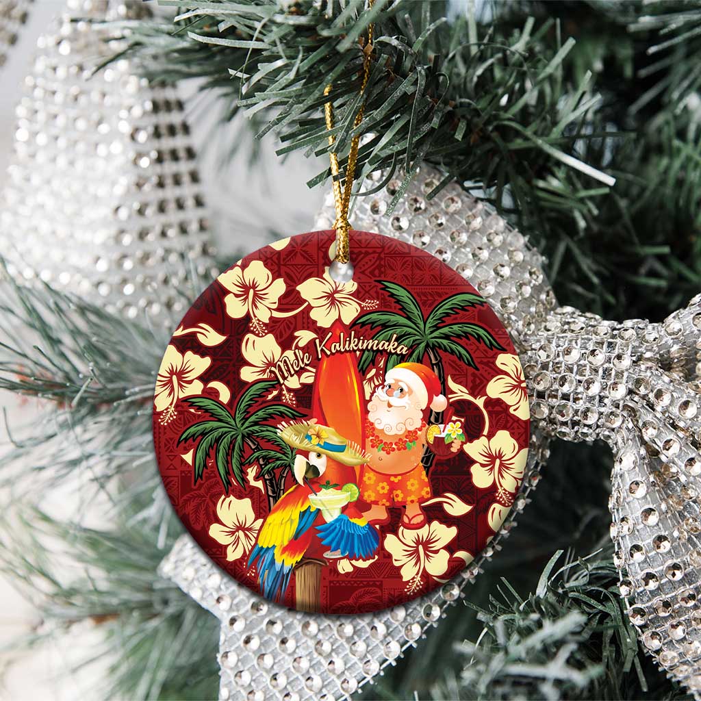 Crimson Red Tropical Christmas Hawaii Tapa Ceramic Ornament Aloha Santa Drink Party LT7 - Polynesian Pride