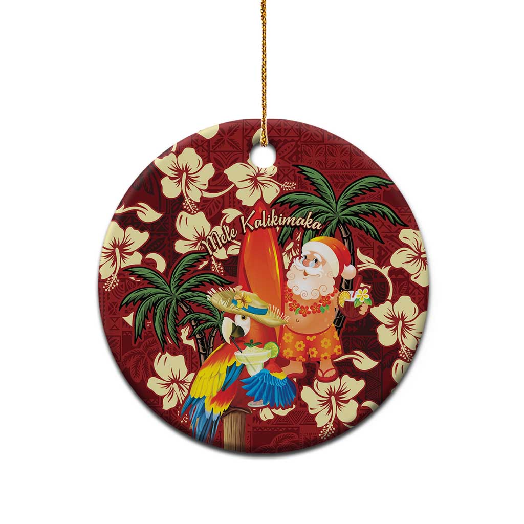 Crimson Red Tropical Christmas Hawaii Tapa Ceramic Ornament Aloha Santa Drink Party LT7 - Polynesian Pride