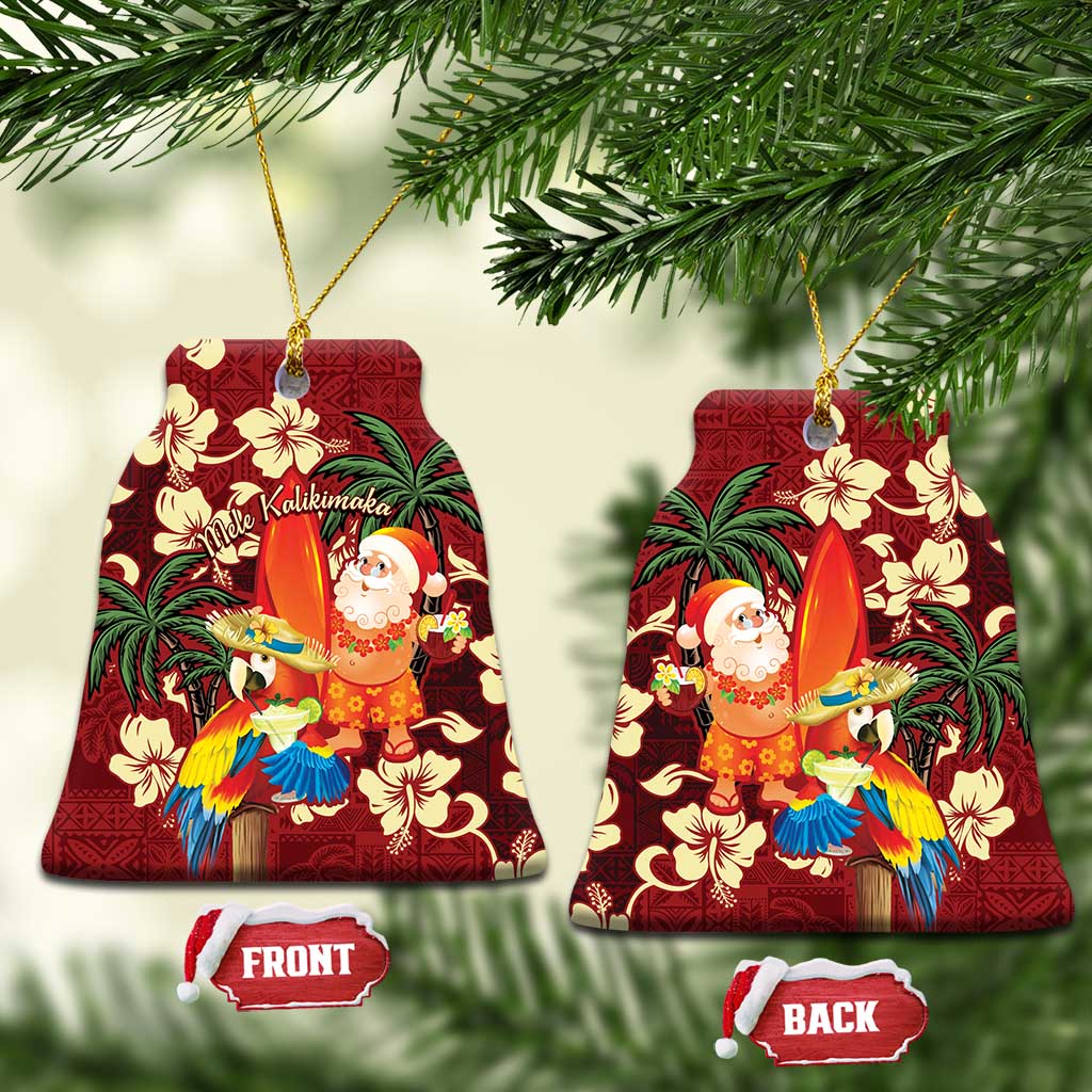 Crimson Red Tropical Christmas Hawaii Tapa Ceramic Ornament Aloha Santa Drink Party LT7 Bell Flake Red - Polynesian Pride