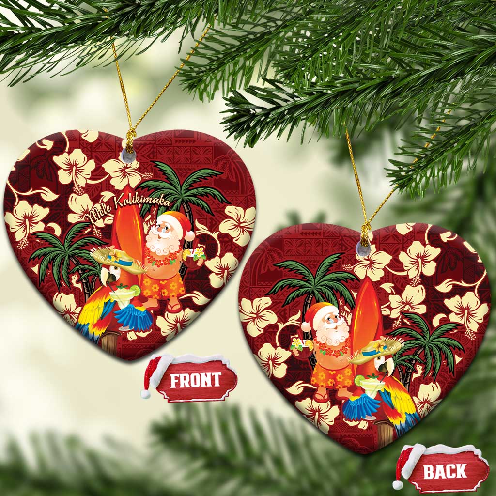 Crimson Red Tropical Christmas Hawaii Tapa Ceramic Ornament Aloha Santa Drink Party LT7 Heart Red - Polynesian Pride