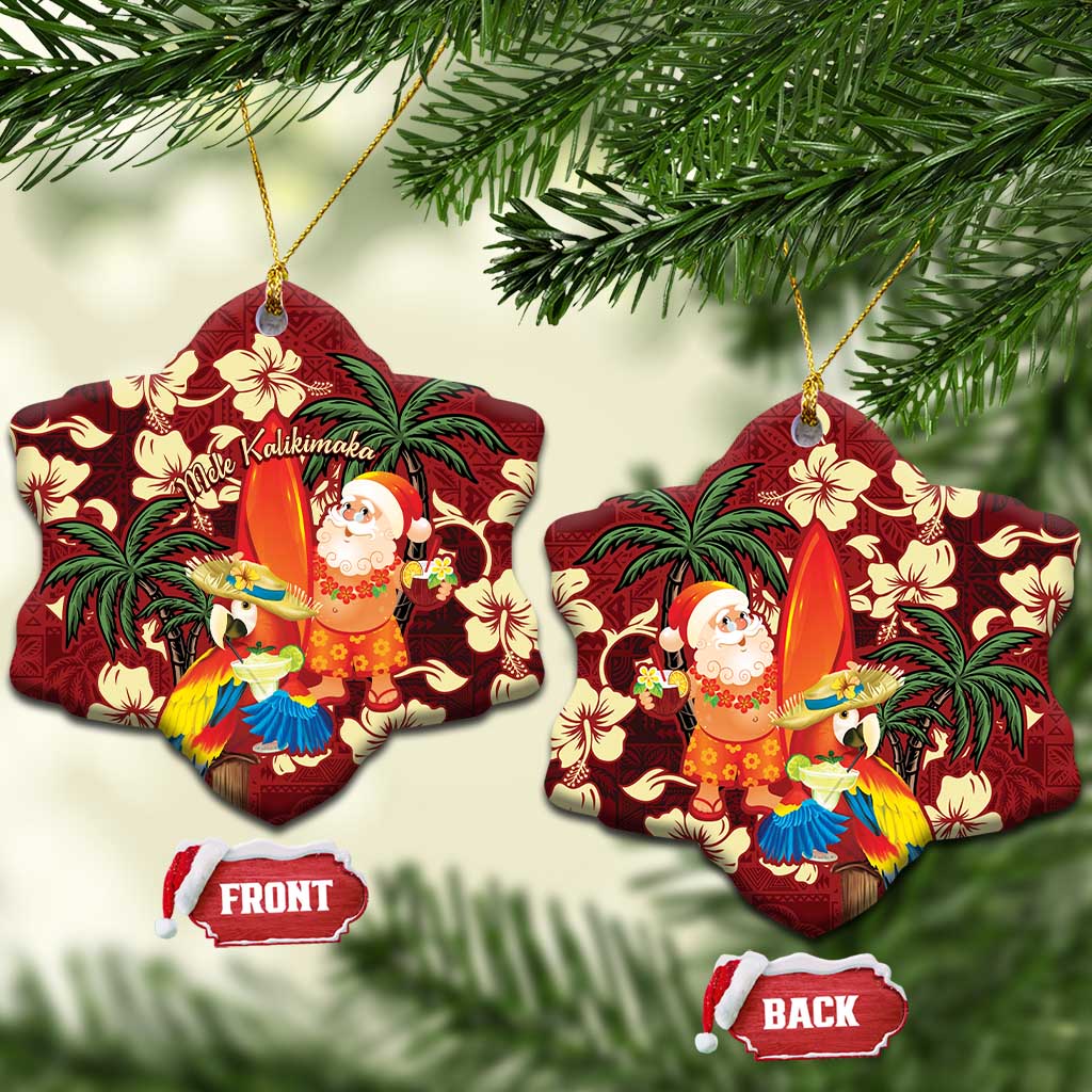 Crimson Red Tropical Christmas Hawaii Tapa Ceramic Ornament Aloha Santa Drink Party LT7 Snow Flake Red - Polynesian Pride