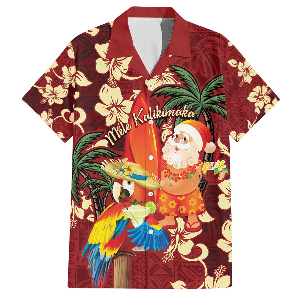 Crimson Red Tropical Christmas Hawaii Tapa Hawaiian Shirt Aloha Santa Drink Party LT7 Red - Polynesian Pride