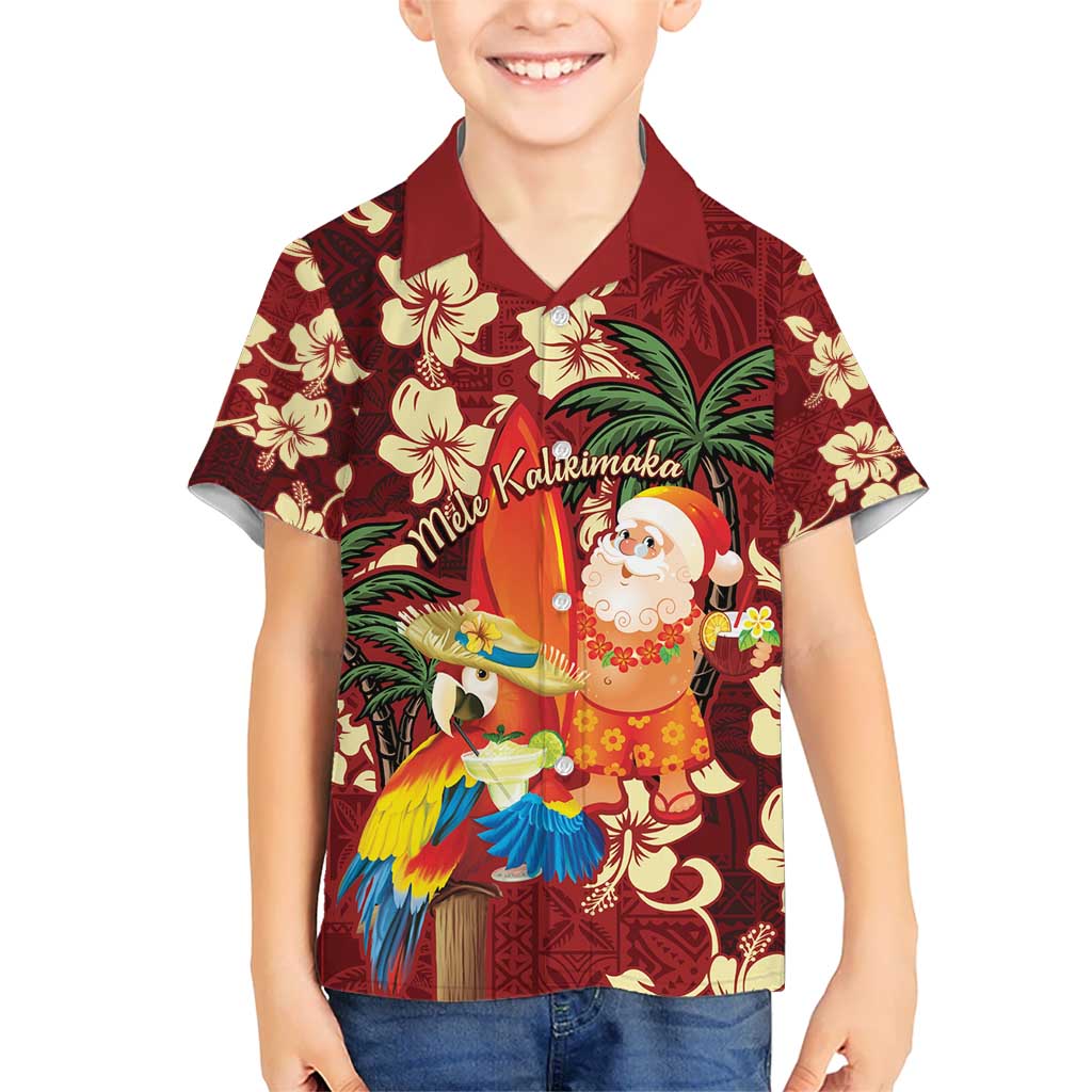 Crimson Red Tropical Christmas Hawaii Tapa Hawaiian Shirt Aloha Santa Drink Party LT7 - Polynesian Pride
