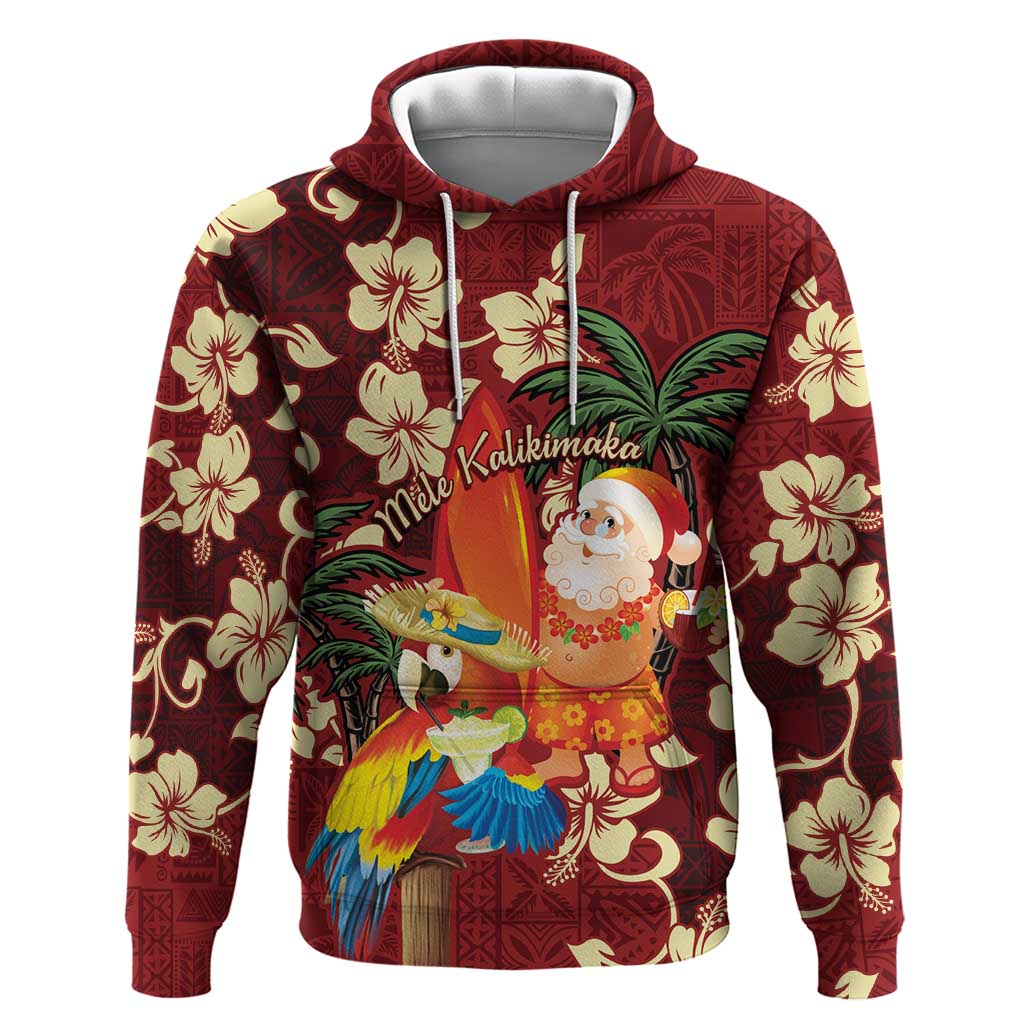 Crimson Red Tropical Christmas Hawaii Tapa Hoodie Aloha Santa Drink Party LT7 Pullover Hoodie Red - Polynesian Pride
