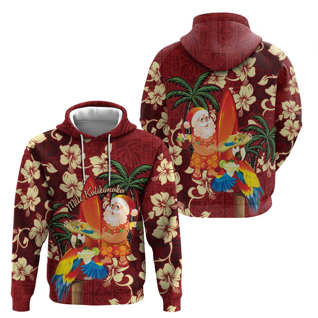 Crimson Red Tropical Christmas Hawaii Tapa Hoodie Aloha Santa Drink Party LT7 - Polynesian Pride