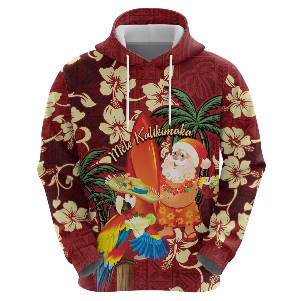 Crimson Red Tropical Christmas Hawaii Tapa Hoodie Aloha Santa Drink Party LT7 - Polynesian Pride