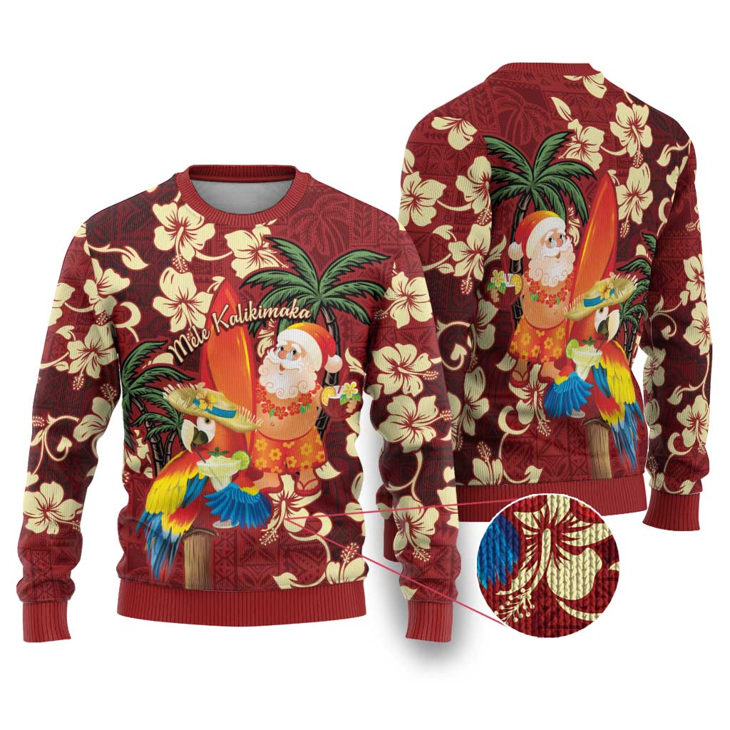 Crimson Red Tropical Christmas Hawaii Tapa Ugly Christmas Sweater Aloha Santa Drink Party LT7 Red - Polynesian Pride