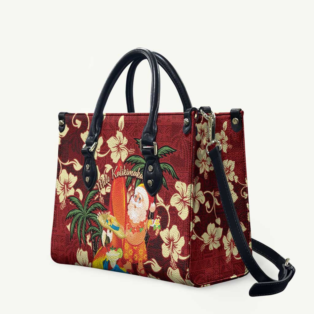 Crimson Red Tropical Christmas Hawaii Tapa Leather Bag Aloha Santa Drink Party LT7 Red - Polynesian Pride