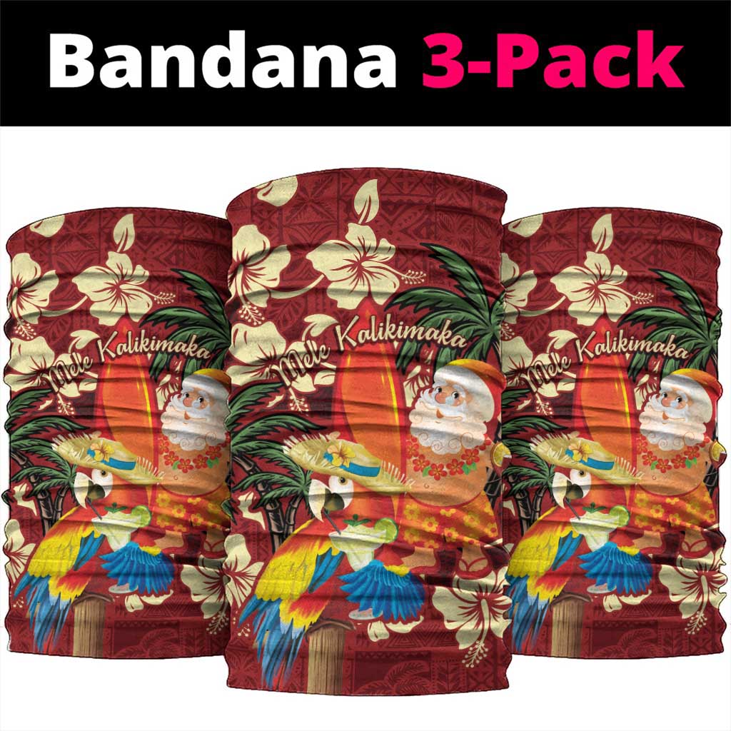 Crimson Red Tropical Christmas Hawaii Tapa Neck Gaiter Aloha Santa Drink Party LT7 package One Size: 25*50cm Red - Polynesian Pride