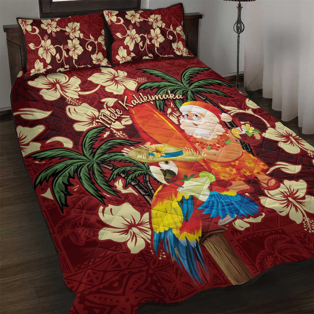 Crimson Red Tropical Christmas Hawaii Tapa Quilt Bed Set Aloha Santa Drink Party LT7 Red - Polynesian Pride