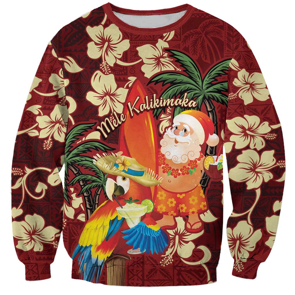 Crimson Red Tropical Christmas Hawaii Tapa Sweatshirt Aloha Santa Drink Party LT7 Unisex Red - Polynesian Pride