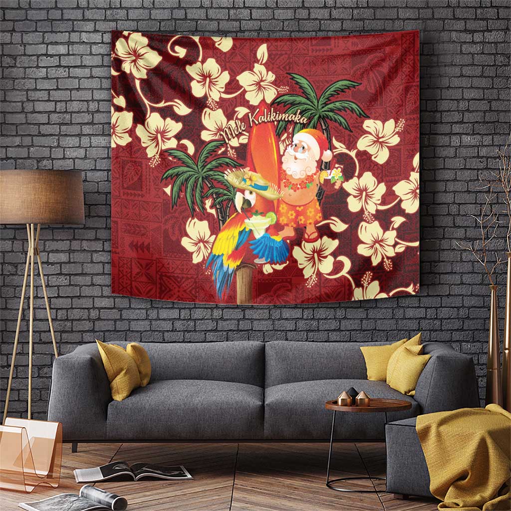 Crimson Red Tropical Christmas Hawaii Tapa Tapestry Aloha Santa Drink Party LT7 Red - Polynesian Pride