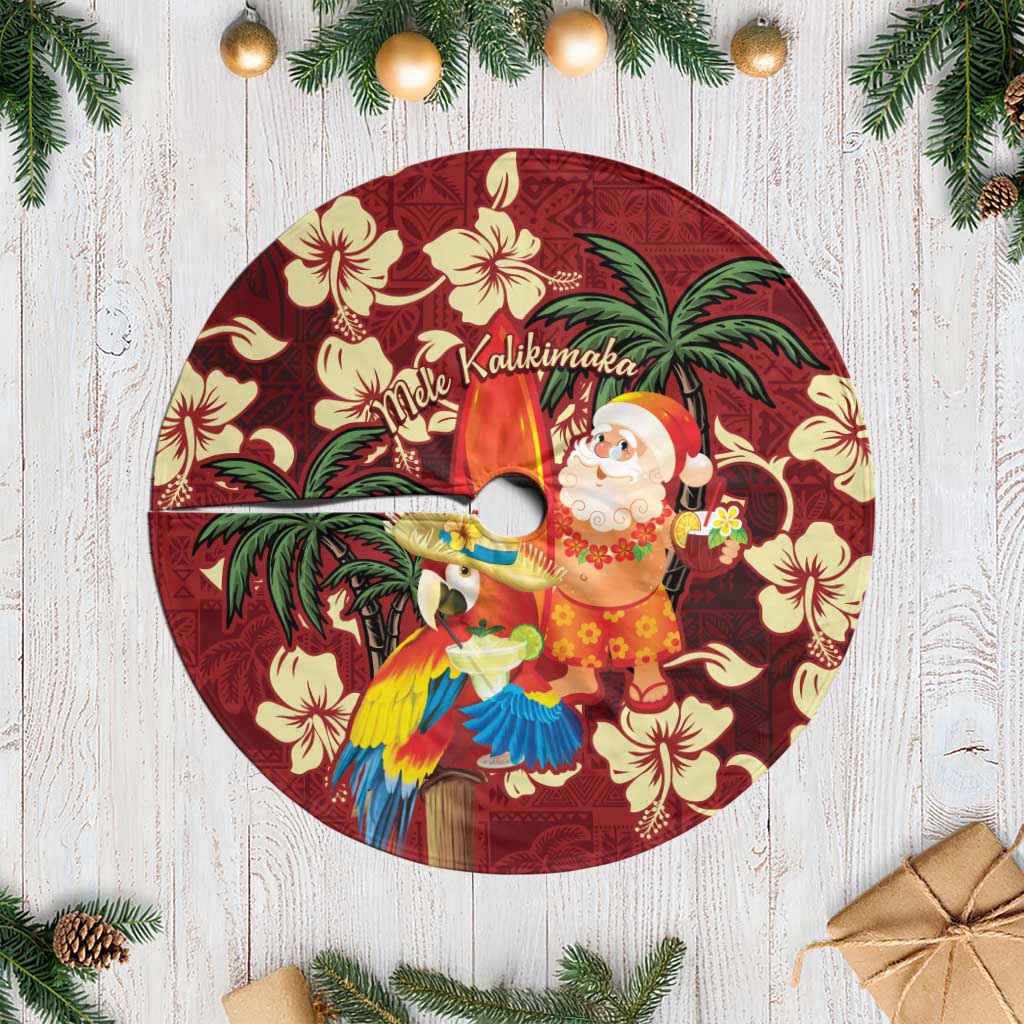 Crimson Red Tropical Christmas Hawaii Tapa Tree Skirt Aloha Santa Drink Party LT7 Casual Red - Polynesian Pride