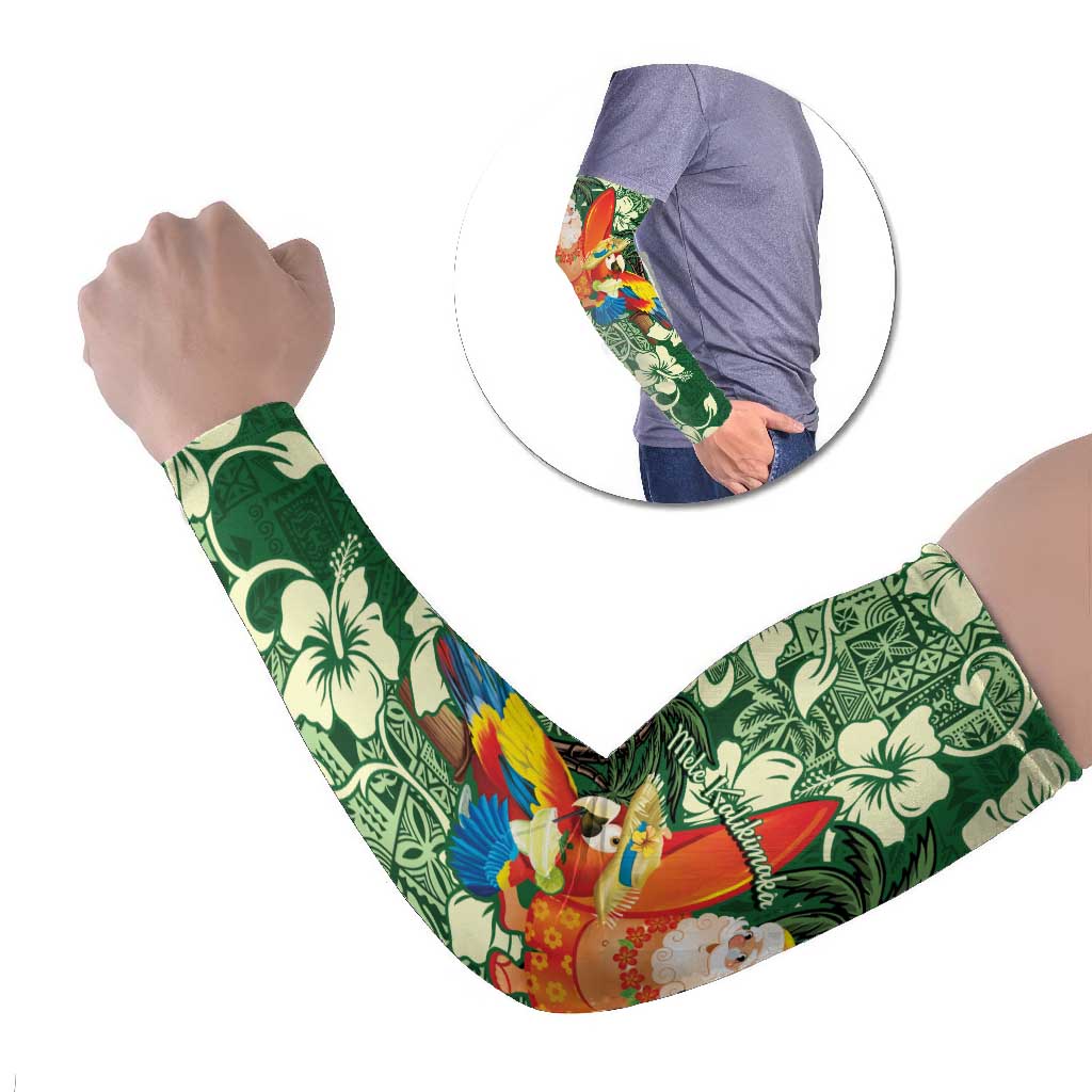 Moss Green Tropical Christmas Hawaii Tapa Arm Sleeves Aloha Santa Drink Party LT7 Set of 2 Green - Polynesian Pride