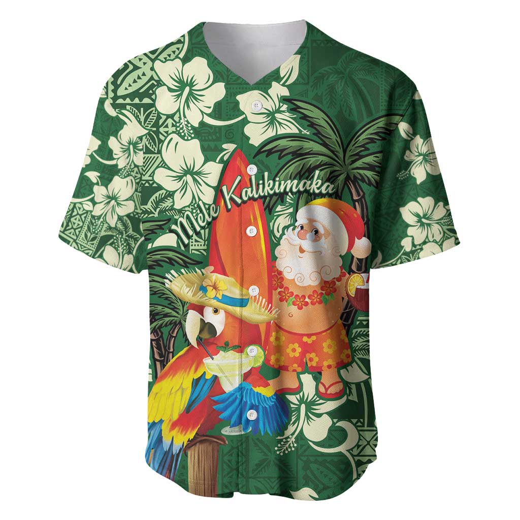 Moss Green Tropical Christmas Hawaii Tapa Baseball Jersey Aloha Santa Drink Party LT7 Green - Polynesian Pride