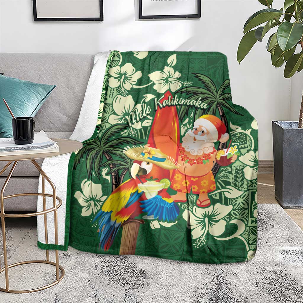 Moss Green Tropical Christmas Hawaii Tapa Blanket Aloha Santa Drink Party LT7 - Polynesian Pride