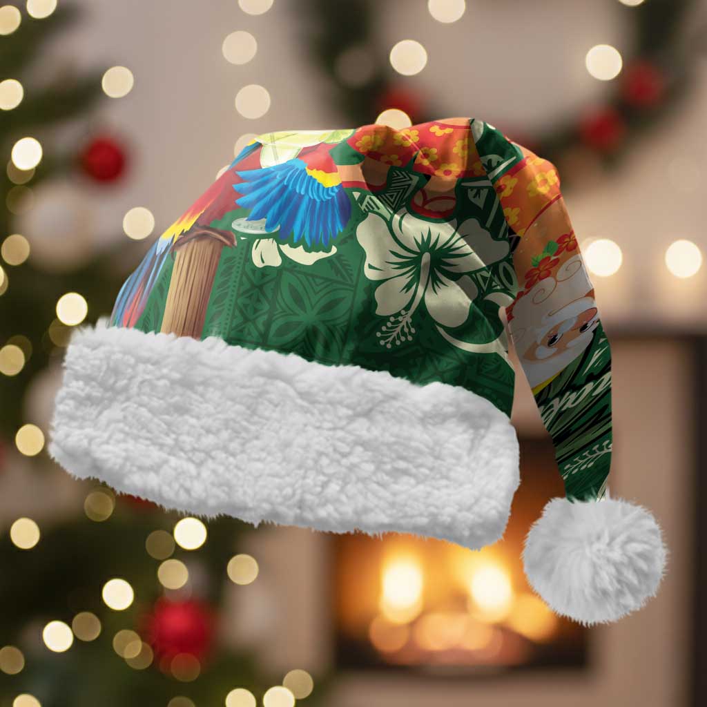 Moss Green Tropical Christmas Hawaii Tapa Christmas Santa Hat Aloha Santa Drink Party LT7 With Fur Green - Polynesian Pride