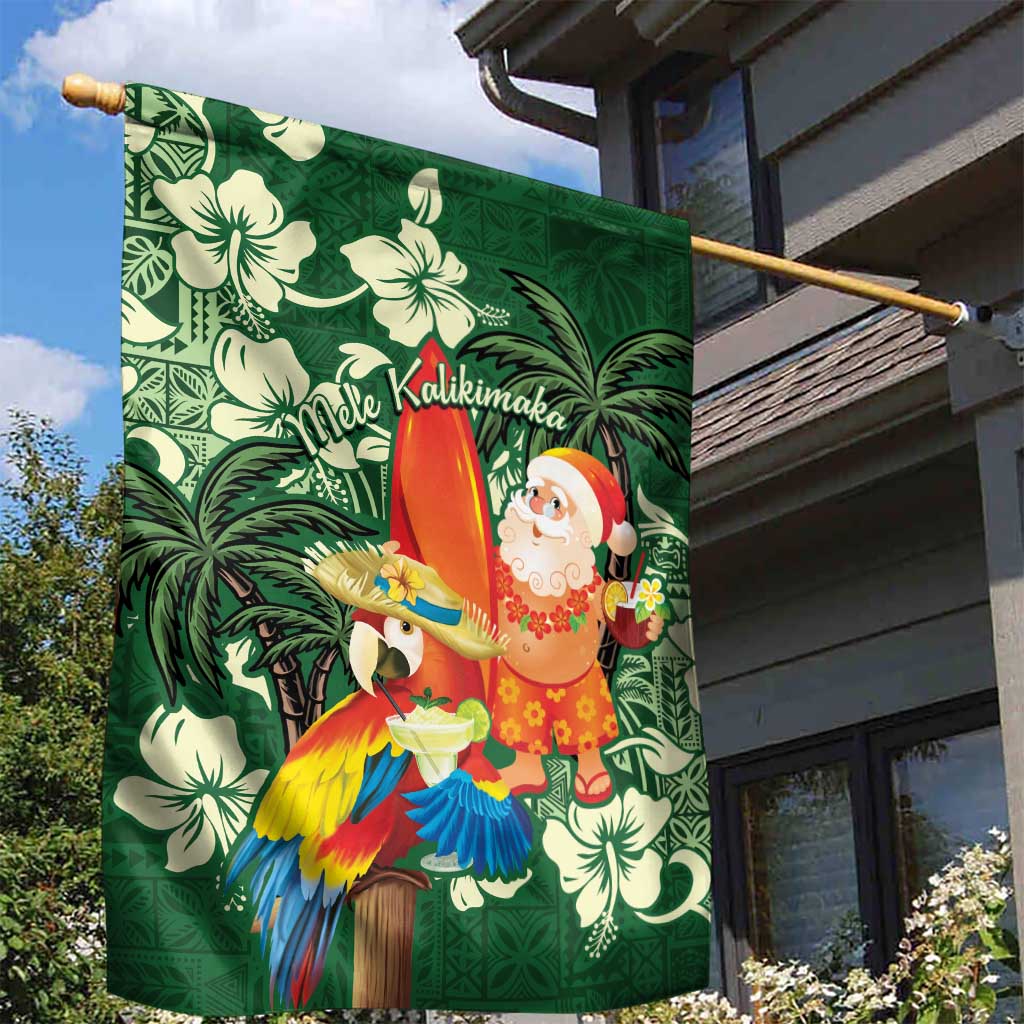 Moss Green Tropical Christmas Hawaii Tapa Garden Flag Aloha Santa Drink Party LT7 - Polynesian Pride