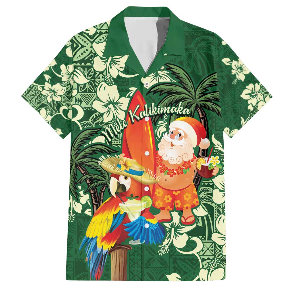 Moss Green Tropical Christmas Hawaii Tapa Hawaiian Shirt Aloha Santa Drink Party LT7 Green - Polynesian Pride