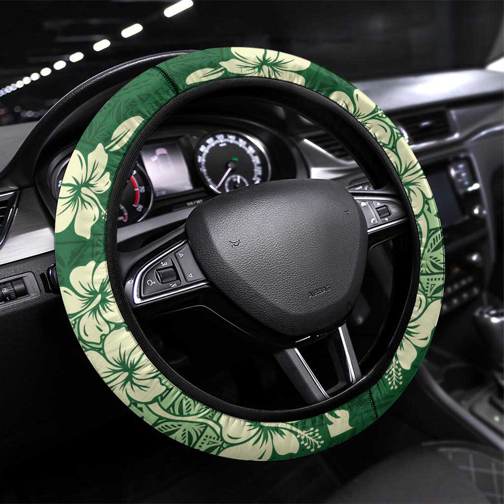 Moss Green Tropical Christmas Hawaii Tapa Steering Wheel Cover Aloha Santa Drink Party LT7 Universal Fit Green - Polynesian Pride
