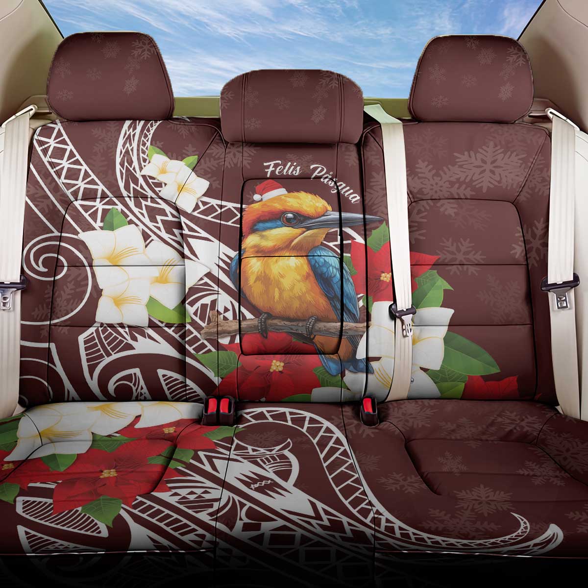 Felis Pasgua Guam Back Car Seat Cover Christmas Sihek Kingfisher with Guasali LT7 One Size Crimson - Polynesian Pride