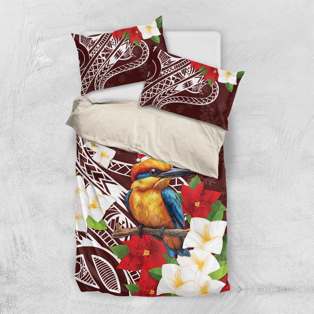 Felis Pasgua Guam Bedding Set Christmas Sihek Kingfisher with Guasali LT7 US Twin 172cm x 218cm Crimson - Polynesian Pride
