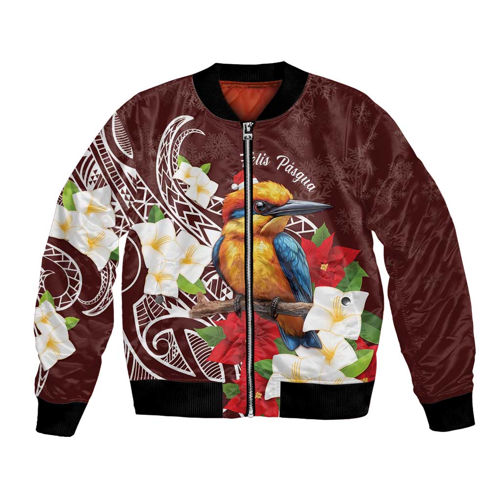 Felis Pasgua Guam Bomber Jacket Christmas Sihek Kingfisher with Guasali LT7 Unisex Crimson - Polynesian Pride