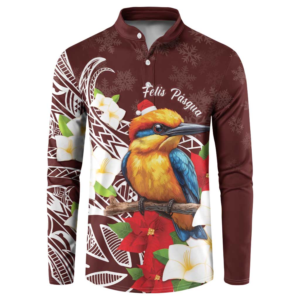 Felis Pasgua Guam Button Sweatshirt Christmas Sihek Kingfisher with Guasali LT7 Crimson - Polynesian Pride