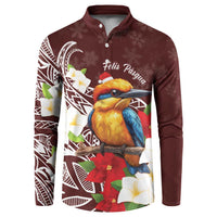 Felis Pasgua Guam Button Sweatshirt Christmas Sihek Kingfisher with Guasali LT7 Crimson - Polynesian Pride