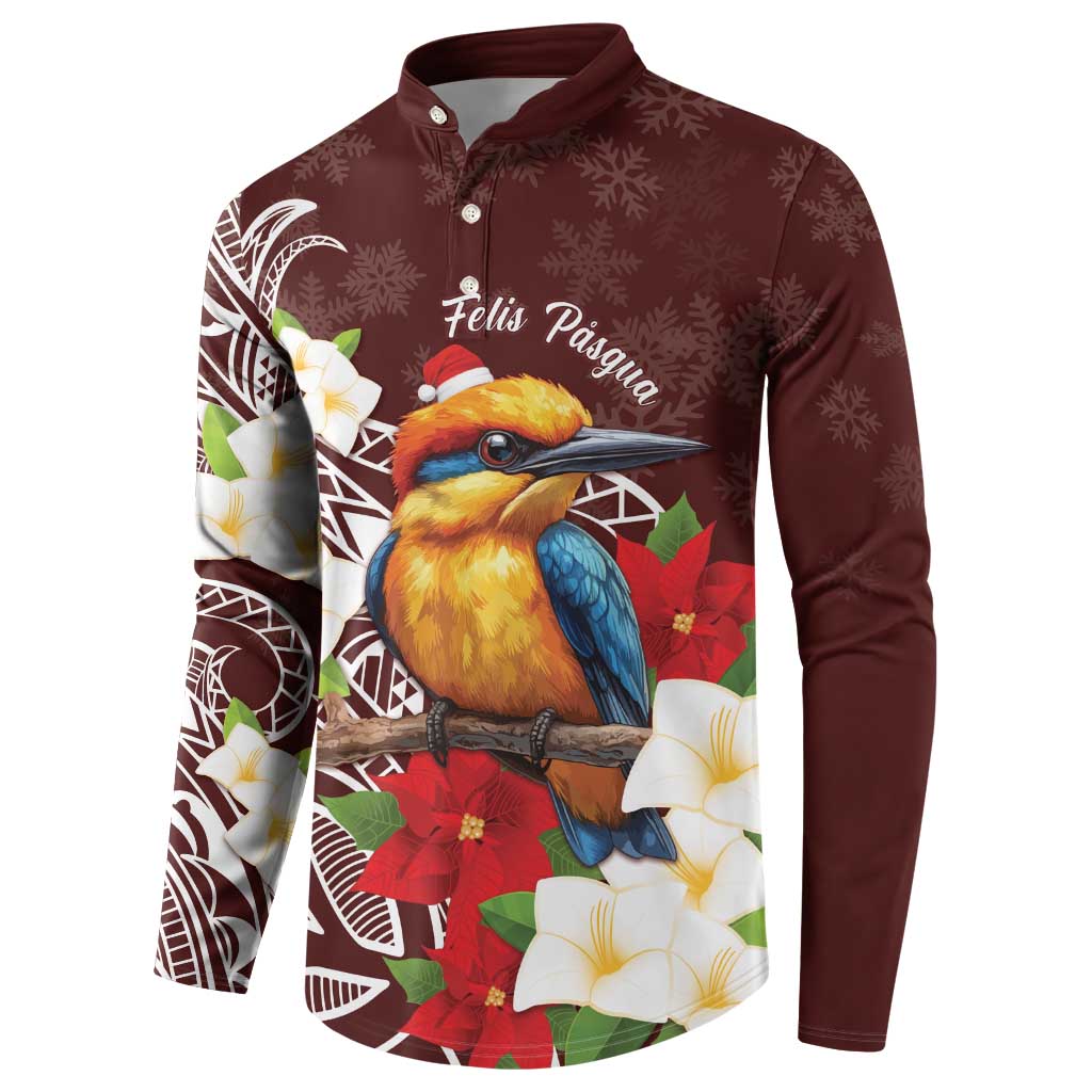 Felis Pasgua Guam Button Sweatshirt Christmas Sihek Kingfisher with Guasali LT7 - Polynesian Pride