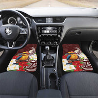 Felis Pasgua Guam Car Mats Christmas Sihek Kingfisher with Guasali LT7 Set 2pcs - Front Crimson - Polynesian Pride