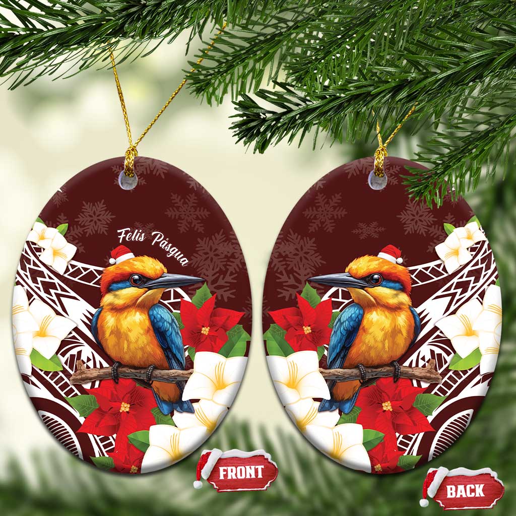 Felis Pasgua Guam Ceramic Ornament Christmas Sihek Kingfisher with Guasali LT7 Oval Crimson - Polynesian Pride