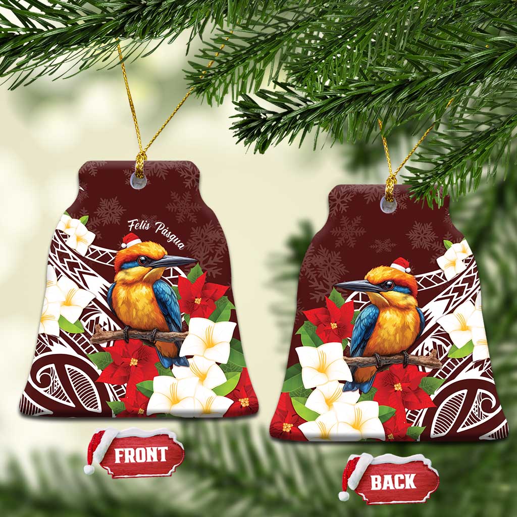 Felis Pasgua Guam Ceramic Ornament Christmas Sihek Kingfisher with Guasali LT7 Bell Flake Crimson - Polynesian Pride
