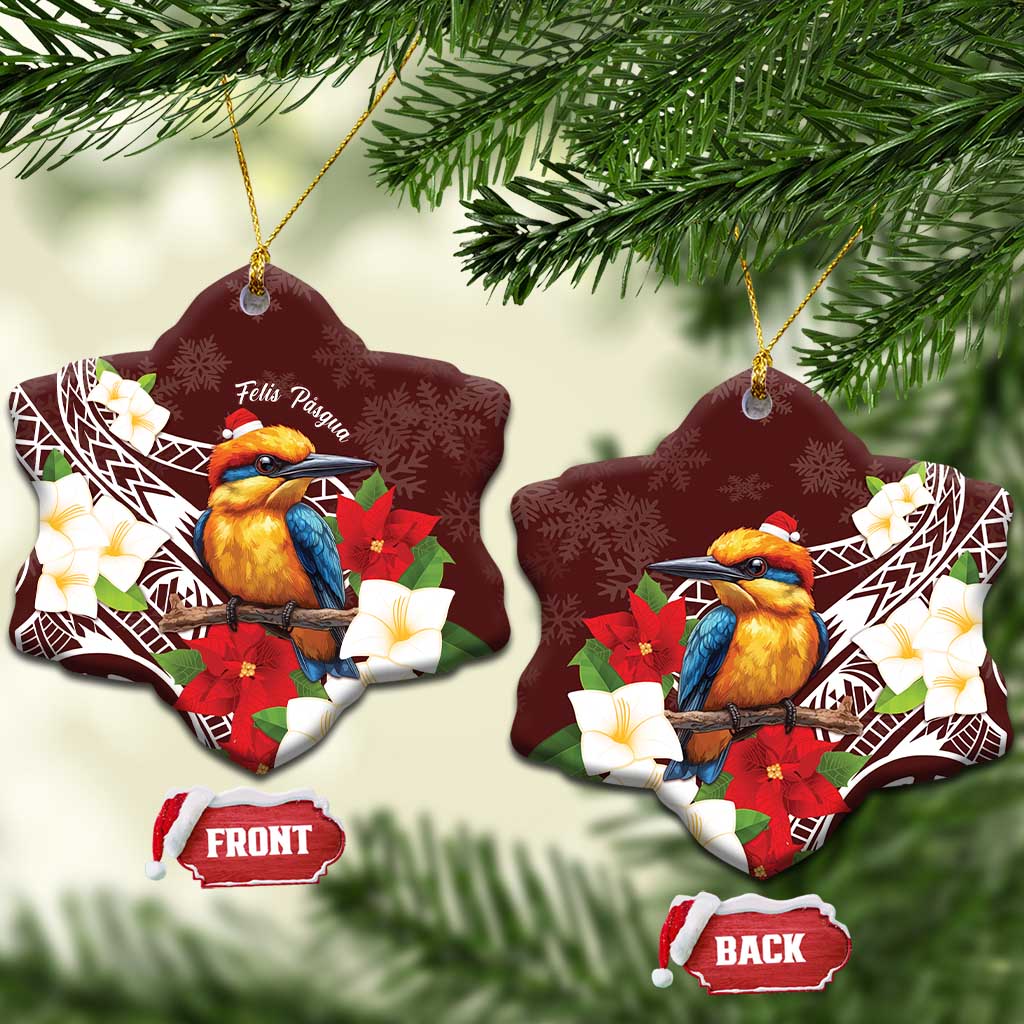 Felis Pasgua Guam Ceramic Ornament Christmas Sihek Kingfisher with Guasali LT7 Snow Flake Crimson - Polynesian Pride
