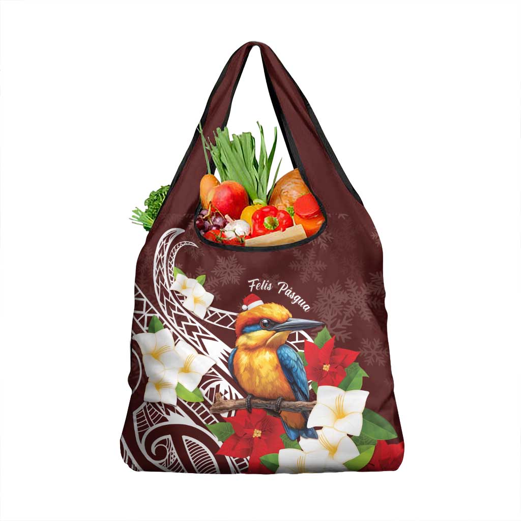 Felis Pasgua Guam Grocery Bag Christmas Sihek Kingfisher with Guasali LT7 1-pack One Size Crimson - Polynesian Pride