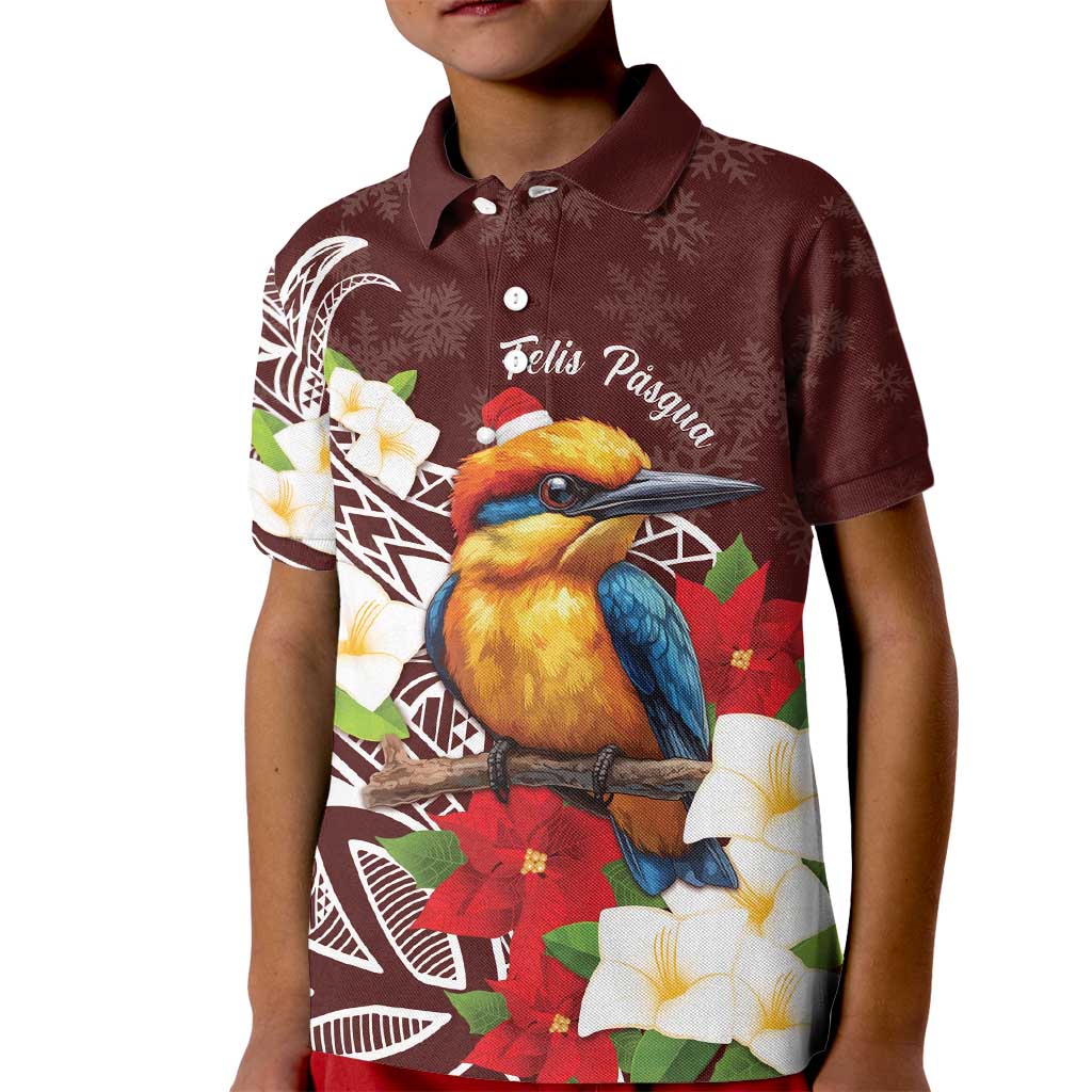 Felis Pasgua Guam Kid Polo Shirt Christmas Sihek Kingfisher with Guasali LT7 Kid Crimson - Polynesian Pride