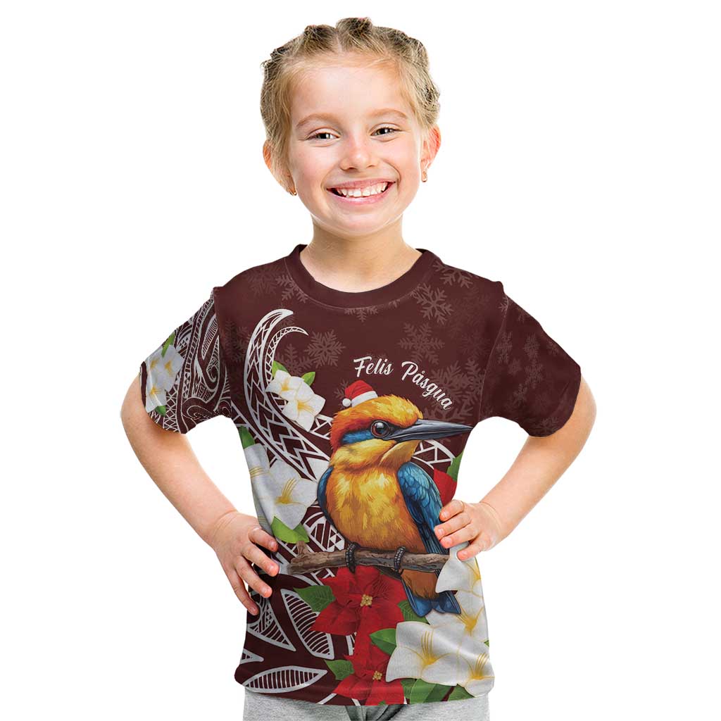 Felis Pasgua Guam Kid T Shirt Christmas Sihek Kingfisher with Guasali LT7 Crimson - Polynesian Pride