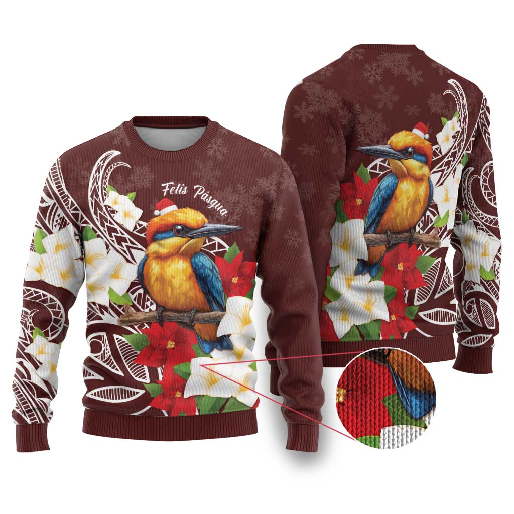 Felis Pasgua Guam Ugly Christmas Sweater Christmas Sihek Kingfisher with Guasali LT7 Crimson - Polynesian Pride