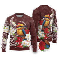 Felis Pasgua Guam Ugly Christmas Sweater Christmas Sihek Kingfisher with Guasali LT7 Crimson - Polynesian Pride