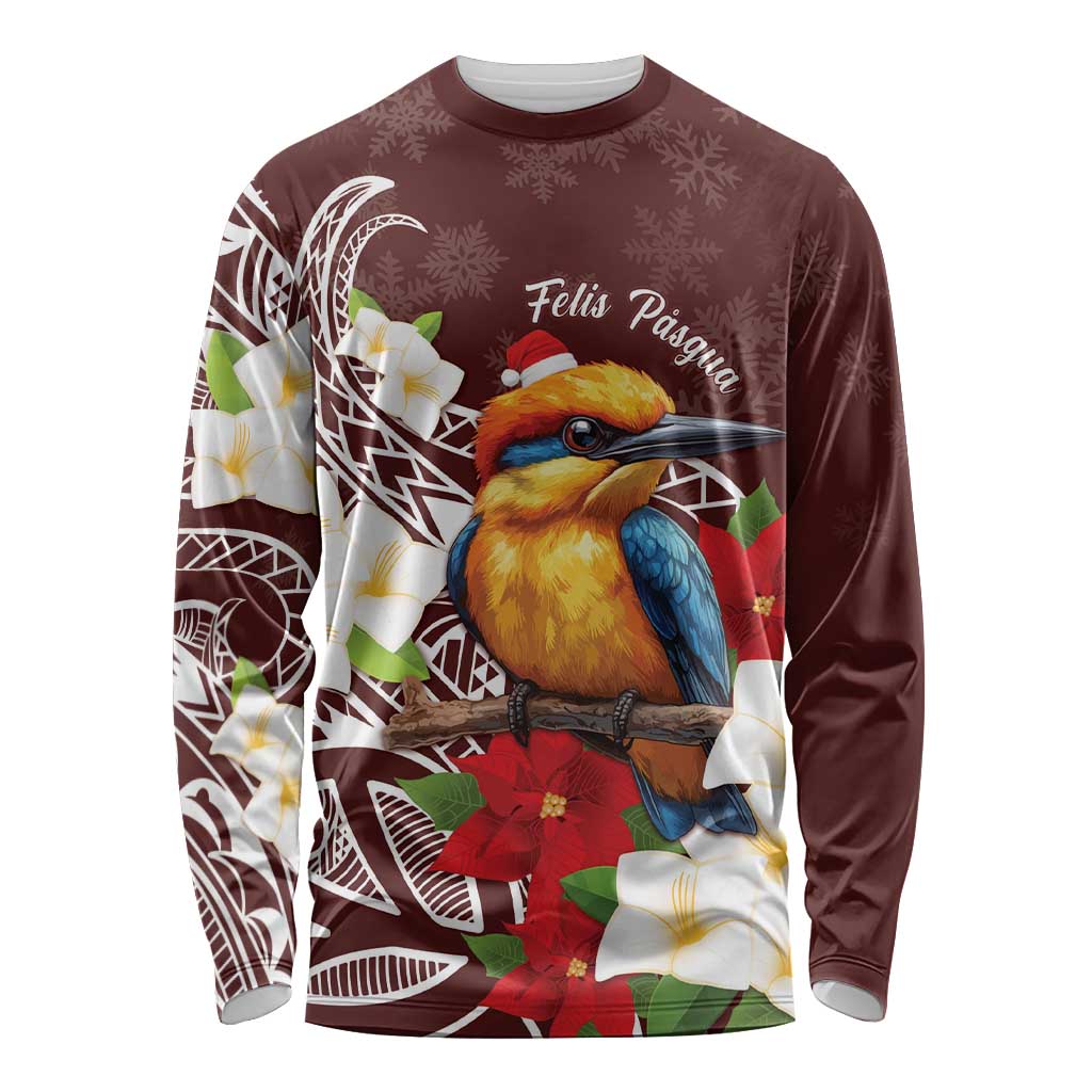 Felis Pasgua Guam Long Sleeve Shirt Christmas Sihek Kingfisher with Guasali LT7 Unisex Crimson - Polynesian Pride