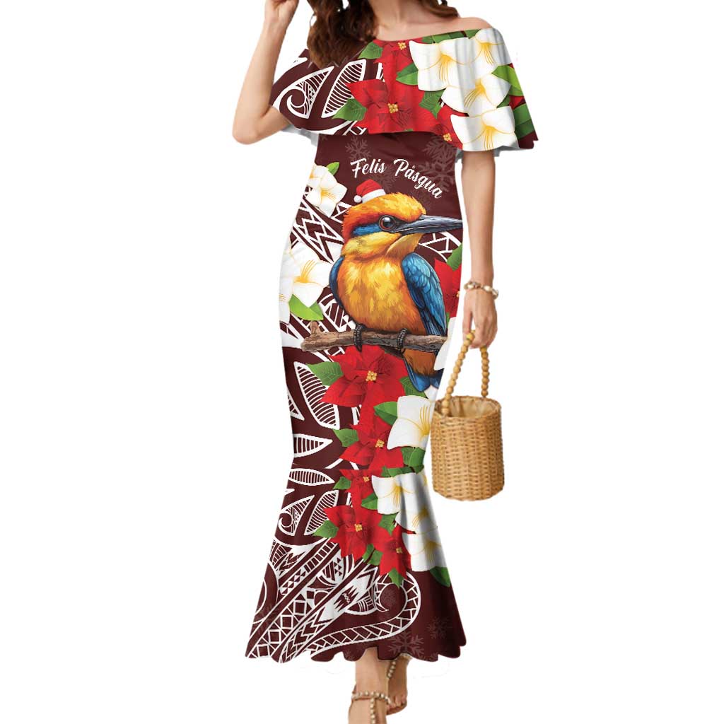 Felis Pasgua Guam Mermaid Dress Christmas Sihek Kingfisher with Guasali LT7 Women Crimson - Polynesian Pride