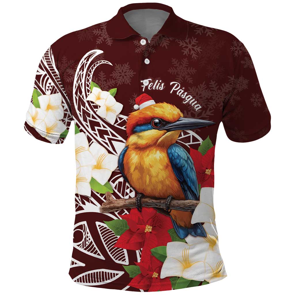 Felis Pasgua Guam Polo Shirt Christmas Sihek Kingfisher with Guasali LT7 Crimson - Polynesian Pride