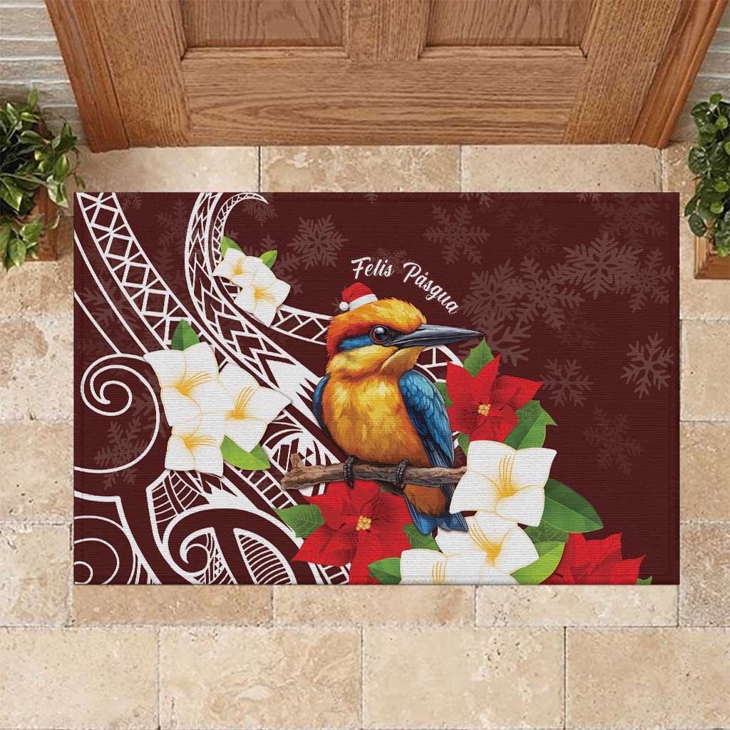 Felis Pasgua Guam Rubber Doormat Christmas Sihek Kingfisher with Guasali LT7 Crimson - Polynesian Pride
