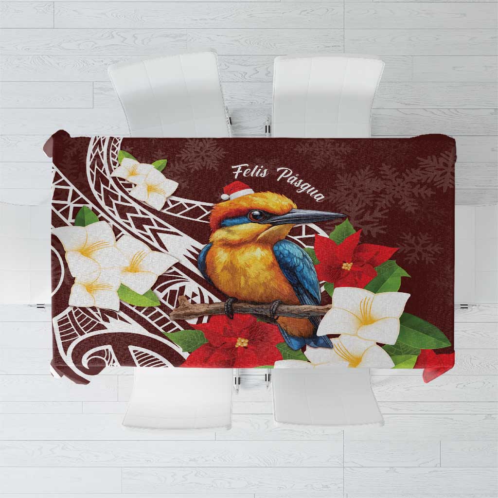 Felis Pasgua Guam Tablecloth Christmas Sihek Kingfisher with Guasali LT7 Crimson - Polynesian Pride