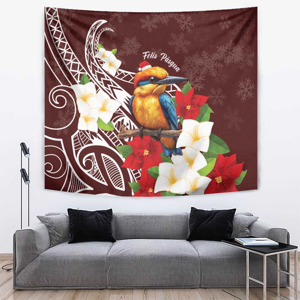 Felis Pasgua Guam Tapestry Christmas Sihek Kingfisher with Guasali LT7 Crimson - Polynesian Pride